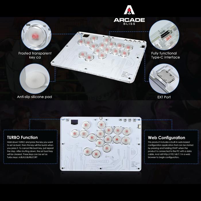 TOPWOLF HONSON T16 White Arcade Fighting Leverless Controller All Button OLED RGB