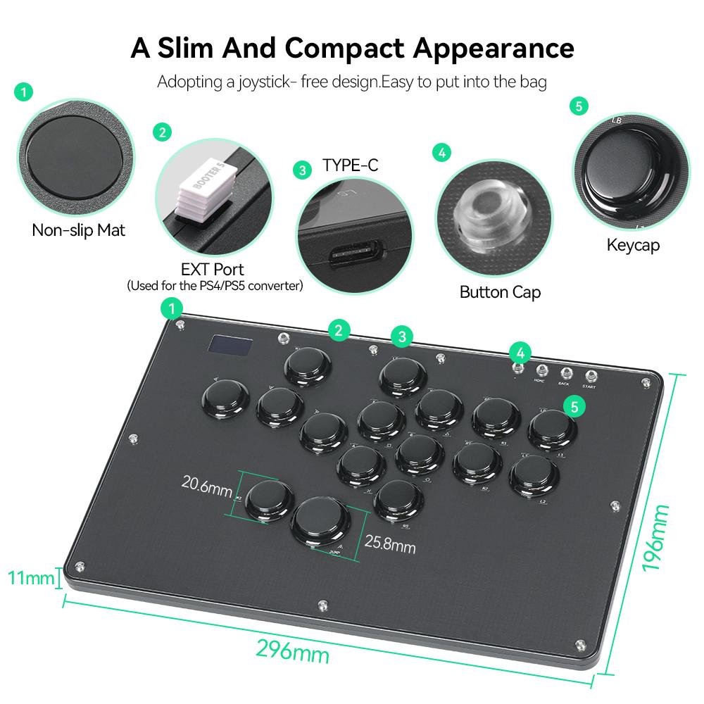 Haute42 U16 U Series Button Rim Black Haute Pad Hitbox Controller Arcade Joystick Controller Leverless for PC Fighting Stick Fightstick All Button Gamepad