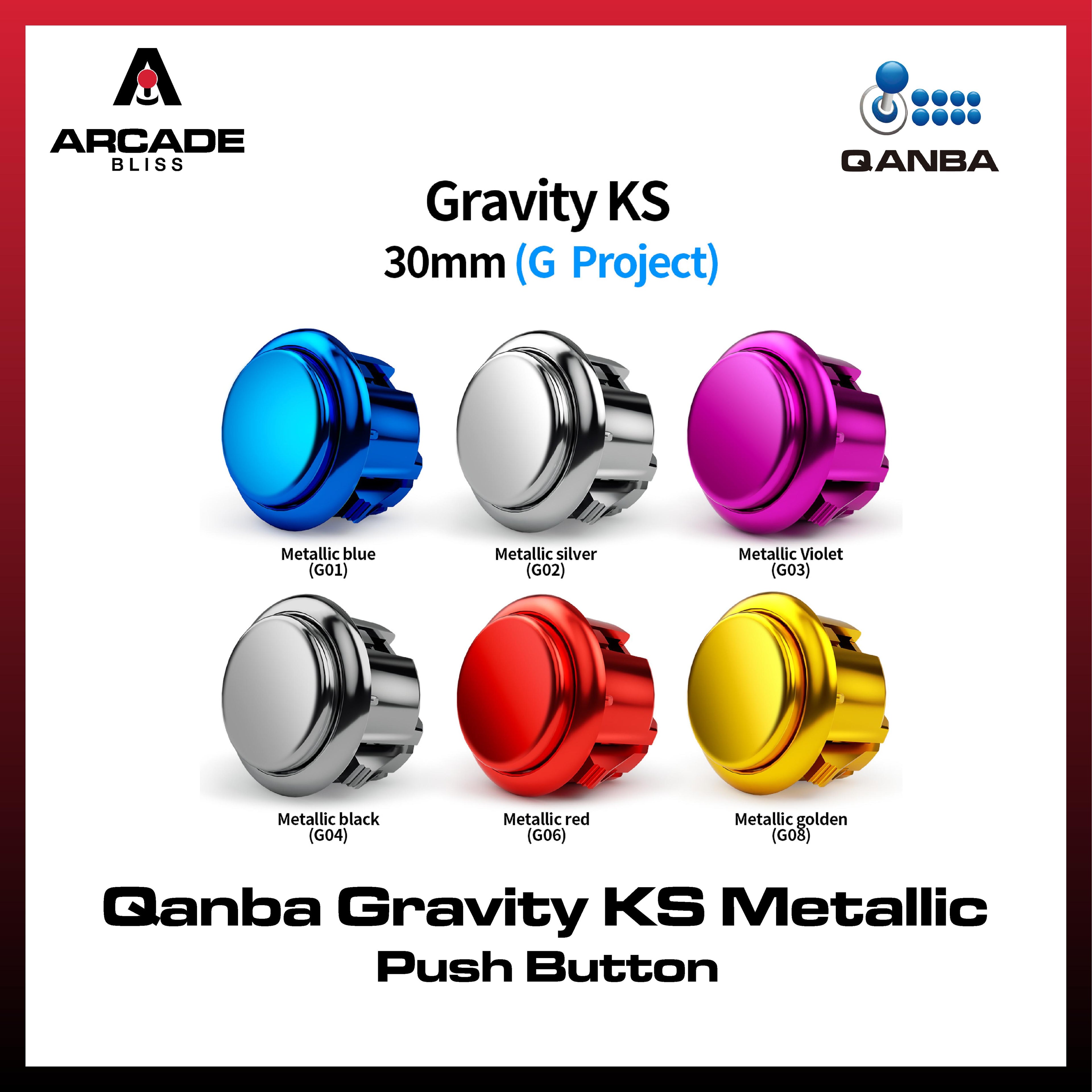 Qanba Gravity KS Metallic Mechanical Silent Arcade Stick Pushbutton 30mm 24mm Snap In Knob Dingdong Premium Original - Blue Metallic, 30mm