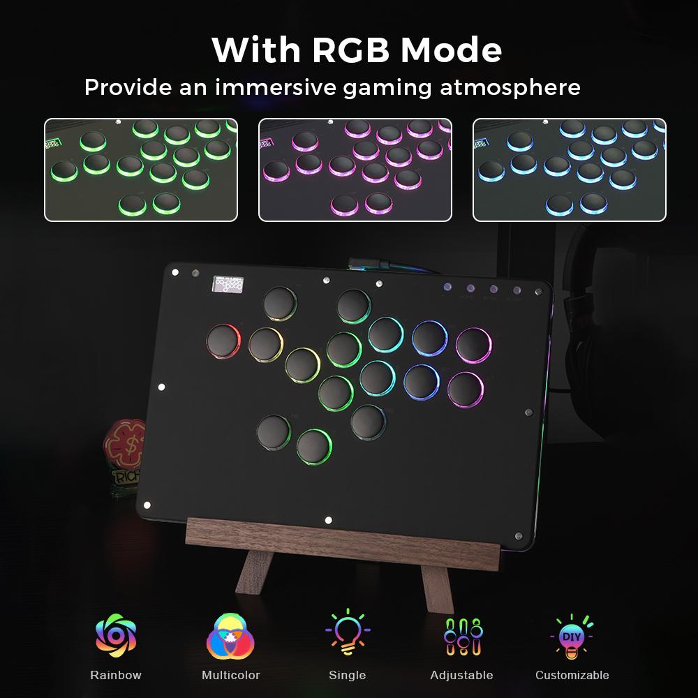 Haute42 T16 PU Leather Texture RGB Cosmox Hautepad Arcade Joystick Controller Haute Leverless Fighting Stick Fightstick All Button Gamepad