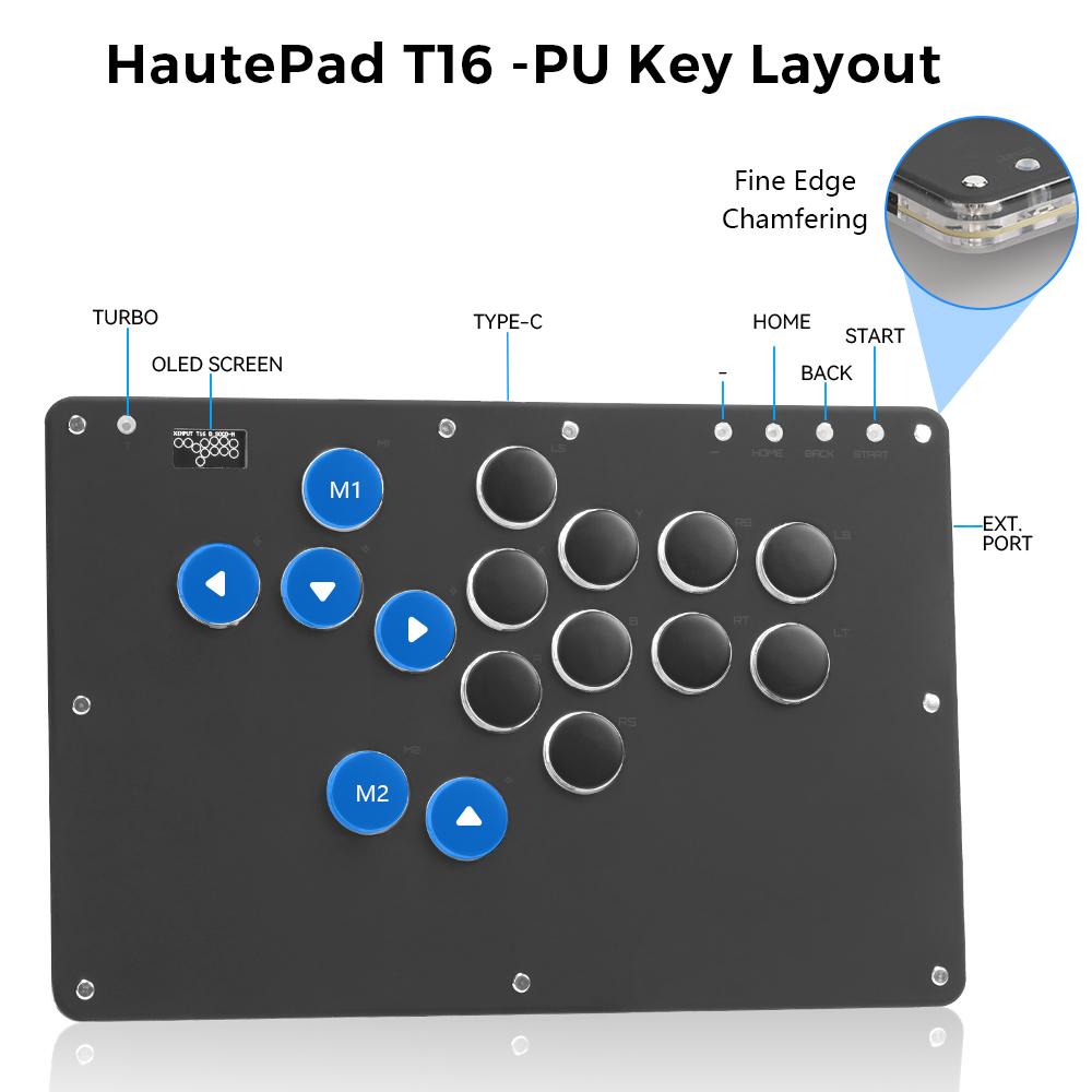 Haute42 T16 PU Leather Texture RGB Cosmox Hautepad Arcade Joystick Controller Haute Leverless Fighting Stick Fightstick All Button Gamepad