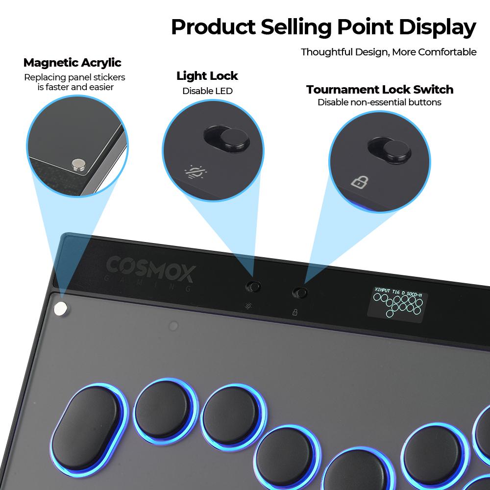 Haute42 C16S Split Layout Button Rim RGB Cosmox Hautepad Aluminium Arcade Joystick Controller Haute Leverless Fighting Stick Fightstick All Button Gamepad