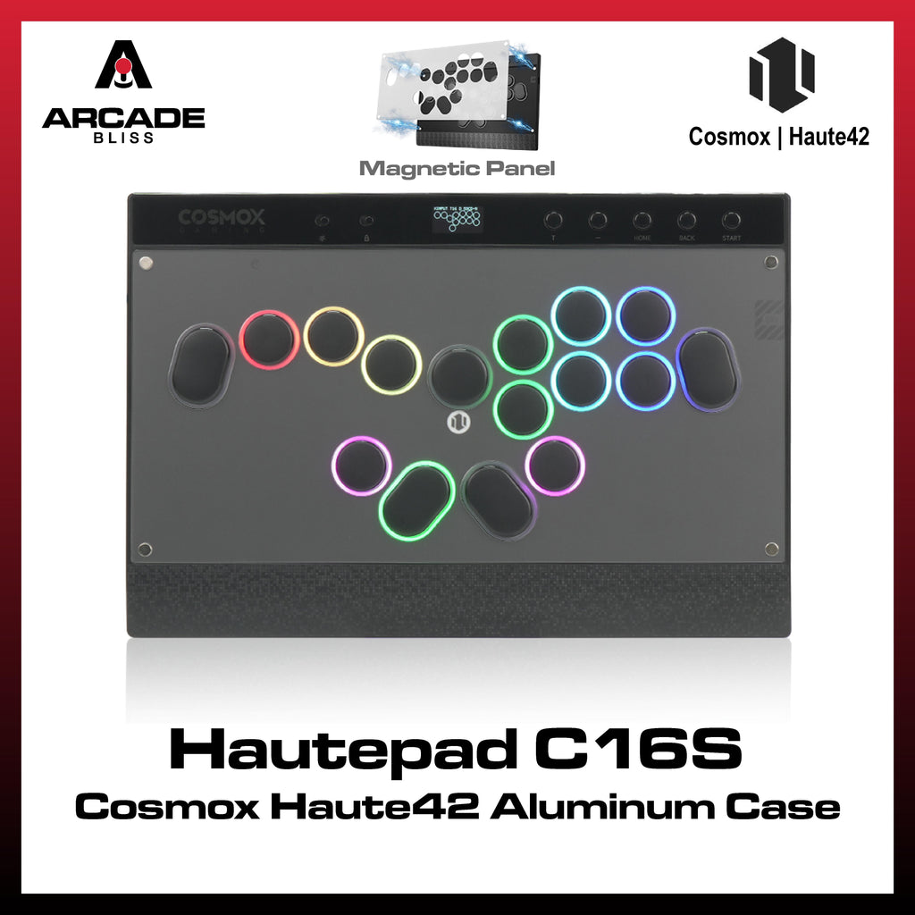 Haute42 C16S Split Layout Button Rim RGB Cosmox Hautepad Aluminium Arcade Joystick Controller Haute Leverless Fighting Stick Fightstick All Button Gamepad