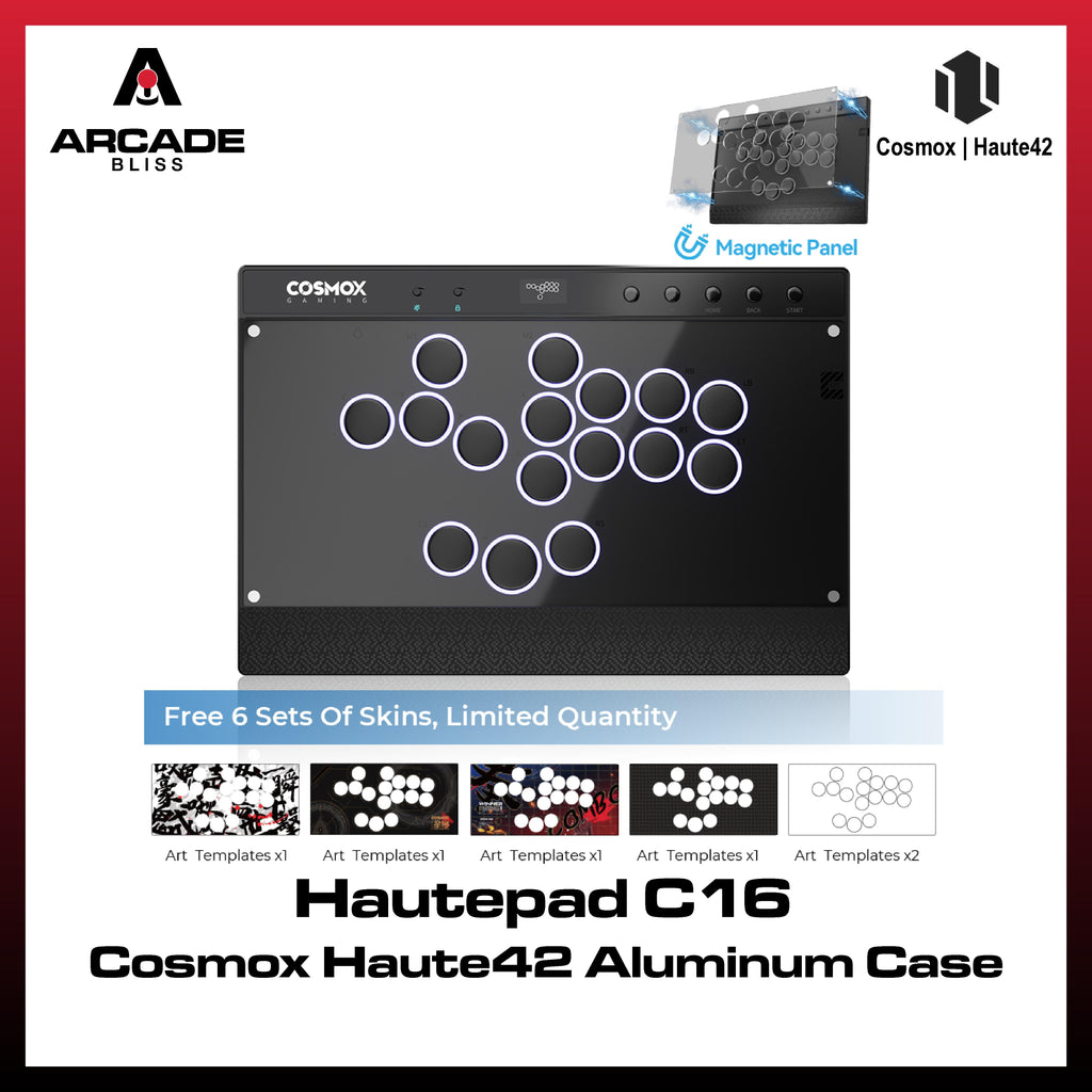 Haute42 C16 Button Rim RGB Cosmox Hautepad Aluminium Arcade Joystick Controller Haute Leverless Fighting Stick Fightstick All Button Gamepad