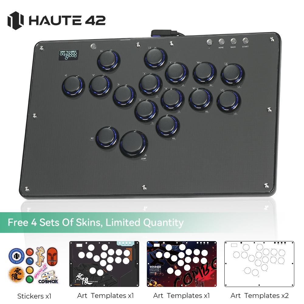 Haute42 U16 U Series Button Rim Black Haute Pad Hitbox Controller Arcade Joystick Controller Leverless for PC Fighting Stick Fightstick All Button Gamepad