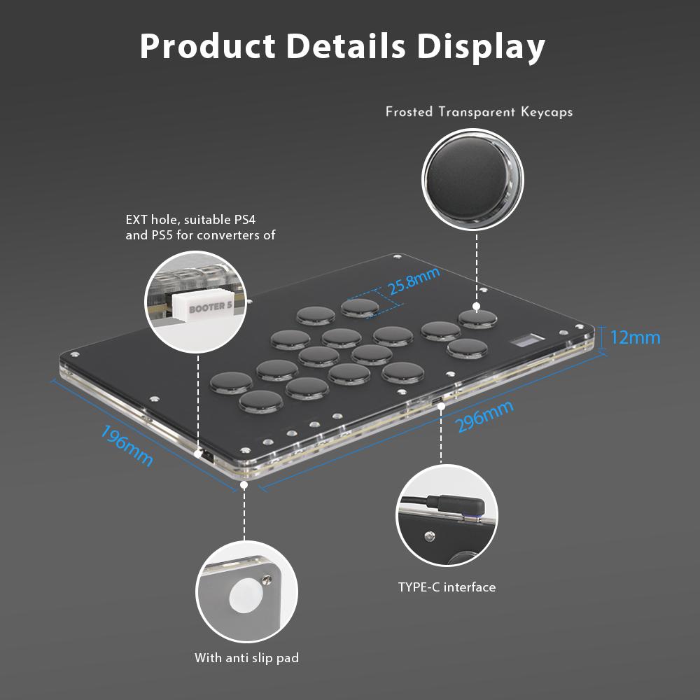 Haute42 T16 PU Leather Texture RGB Cosmox Hautepad Arcade Joystick Controller Haute Leverless Fighting Stick Fightstick All Button Gamepad