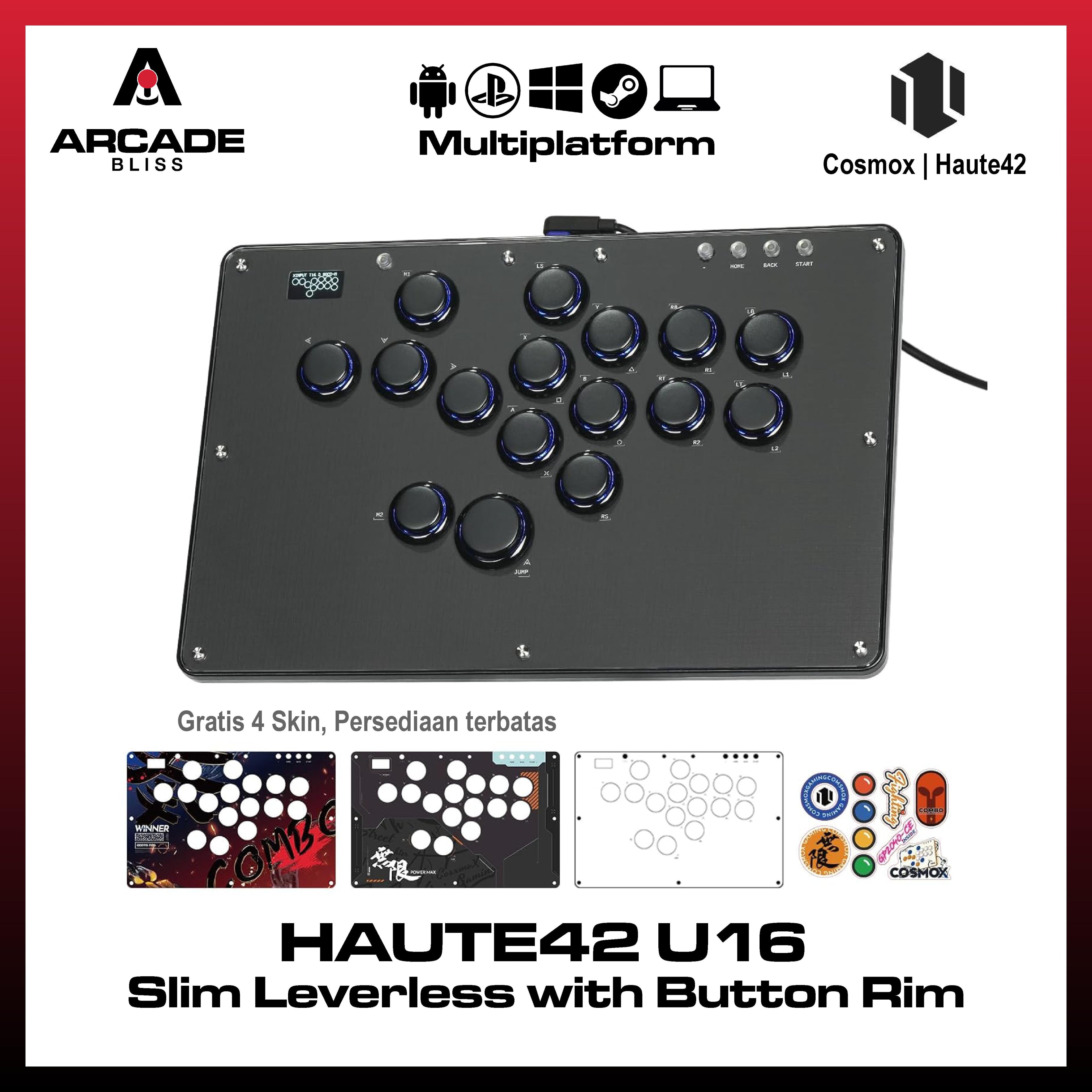 Haute42 U16 U Series Button Rim Black Haute Pad Hitbox Controller Arcade Joystick Controller Leverless for PC Fighting Stick Fightstick All Button Gamepad