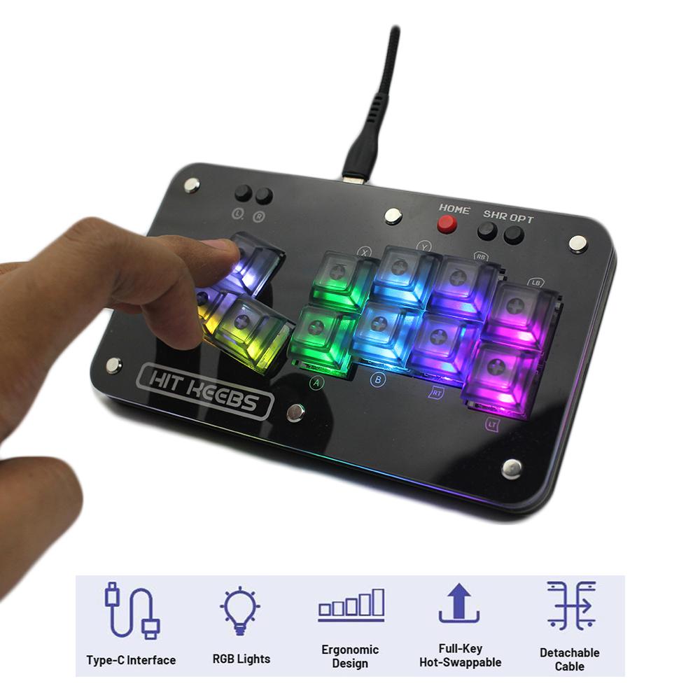 Hitkeebs Arcade Fight Stick Joystick Fighting Controller RGB WASD for PC Xbox PS