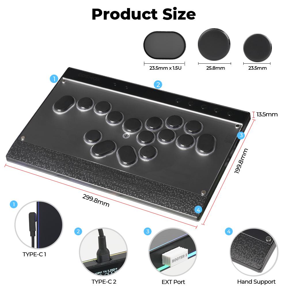 Haute42 C16S Split Layout Button Rim RGB Cosmox Hautepad Aluminium Arcade Joystick Controller Haute Leverless Fighting Stick Fightstick All Button Gamepad