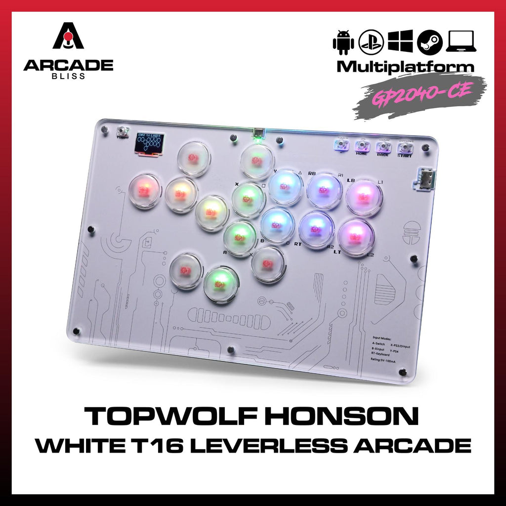 TOPWOLF HONSON T16 White Arcade Fighting Leverless Controller All Button OLED RGB