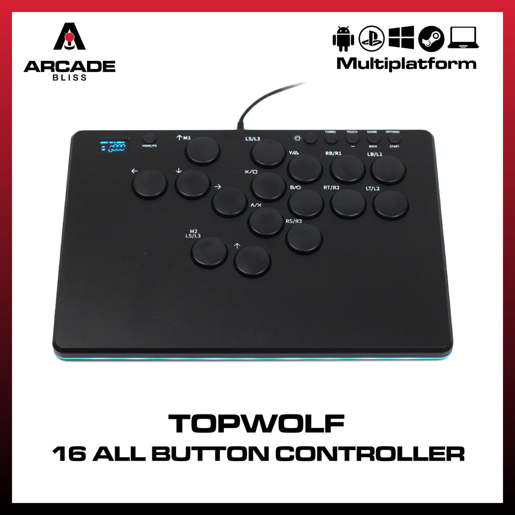 TOPWOLF HONSON HS-JOY200 SKY2040 Hitbox Large 30 x 20 Controller Arcade Fighting Leverless All Button OLED RGB for PC PS3 PS4 Switch Steam Android